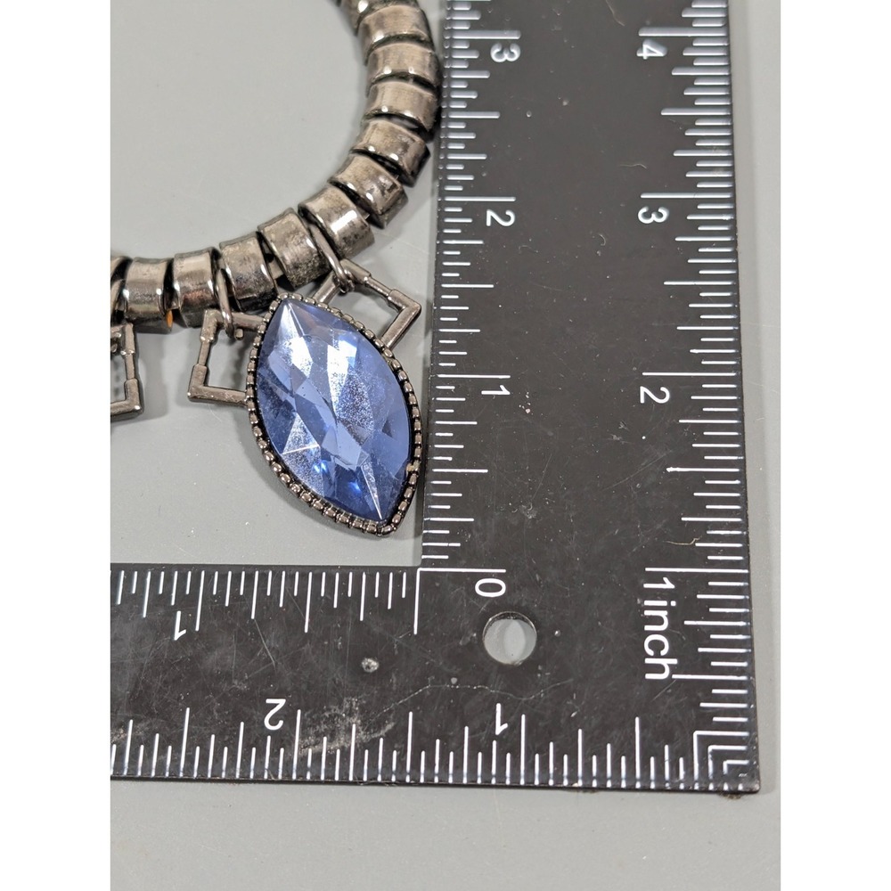 Blue Oval Rhinestone Charm Chain Statement Necklace Whimsigoth Bold‎ 21 in - Picture 9 of 9